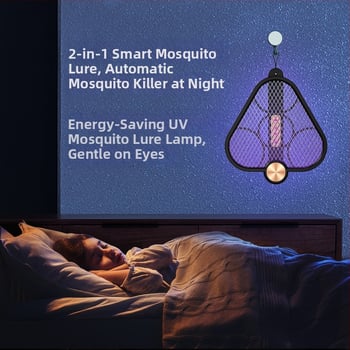 USB napajani električni štap za komarce s velikom mrežom od aluminija, domet 10㎡, rotacija 0–180°, LED zamka + električni šok, ugrađena baterija