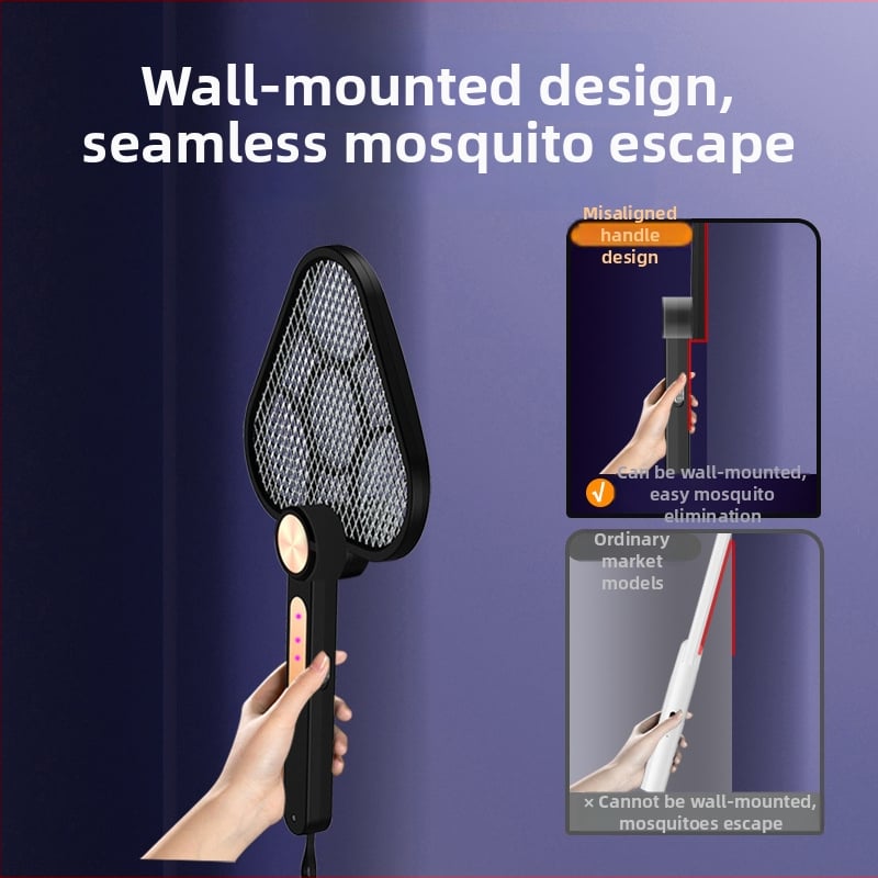 USB napajani električni štap za komarce s velikom mrežom od aluminija, domet 10㎡, rotacija 0–180°, LED zamka + električni šok, ugrađena baterija