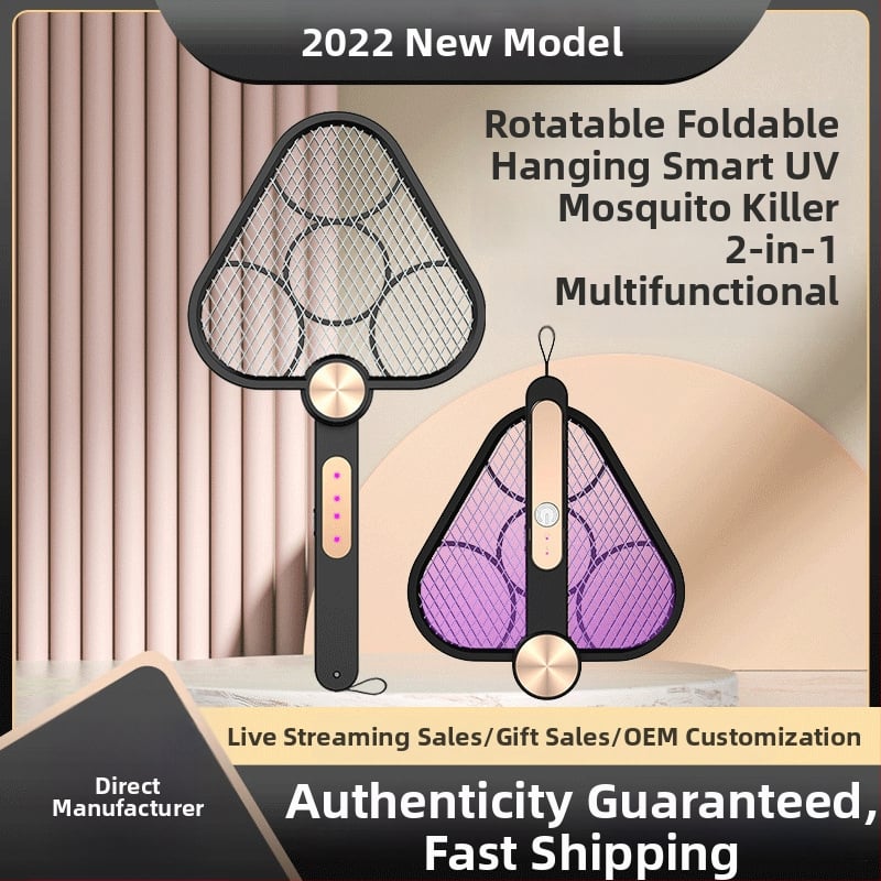 USB napajani električni štap za komarce s velikom mrežom od aluminija, domet 10㎡, rotacija 0–180°, LED zamka + električni šok, ugrađena baterija