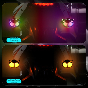 Pelėdos formos 12V motociklo LED posūkio žibintas ir dienos šviesos su tekančio vandens efektu, modelis motor272, tinkamas motociklais ir elektrinėms transporto priemonėms