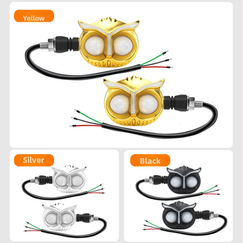 Pelėdos formos 12V motociklo LED posūkio žibintas ir dienos šviesos su tekančio vandens efektu, modelis motor272, tinkamas motociklais ir elektrinėms transporto priemonėms