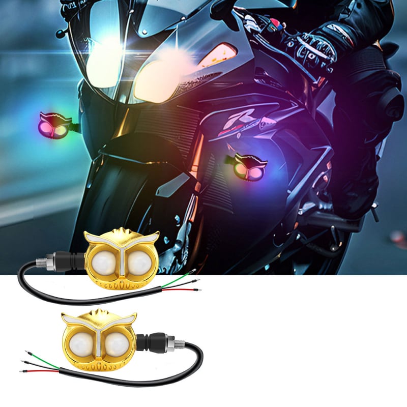 Pelėdos formos 12V motociklo LED posūkio žibintas ir dienos šviesos su tekančio vandens efektu, modelis motor272, tinkamas motociklais ir elektrinėms transporto priemonėms