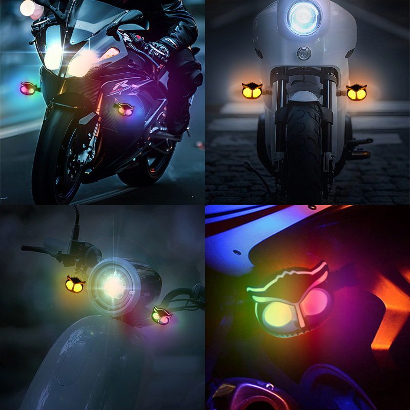 Pelėdos formos 12V motociklo LED posūkio žibintas ir dienos šviesos su tekančio vandens efektu, modelis motor272, tinkamas motociklais ir elektrinėms transporto priemonėms