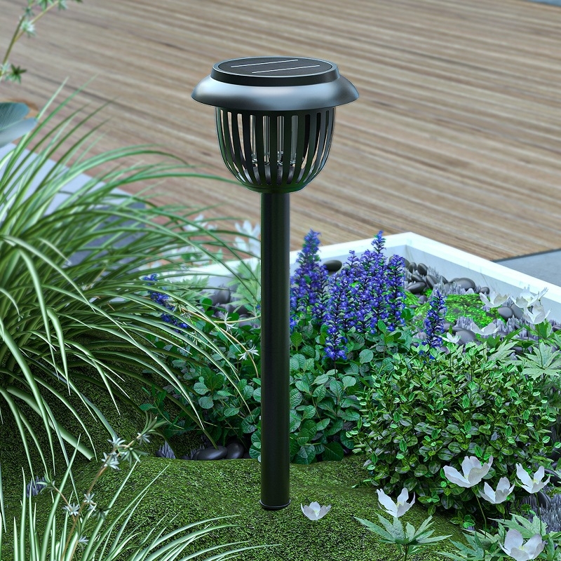 Kültéri napelemes szúnyogirtó lámpa — elektromos sokk, LED csali, fényérzékelő, földre történő telepítés, 1500 mAh akkumulátor