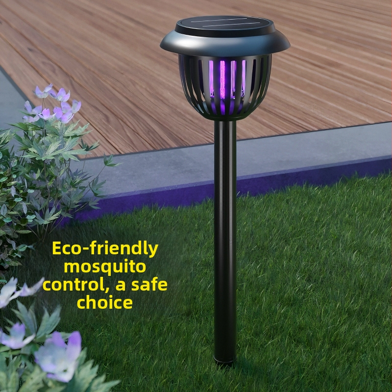 Kültéri napelemes szúnyogirtó lámpa — elektromos sokk, LED csali, fényérzékelő, földre történő telepítés, 1500 mAh akkumulátor