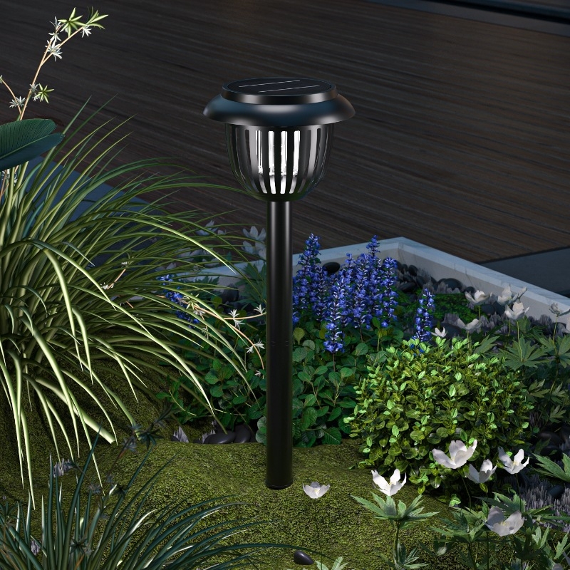 Kültéri napelemes szúnyogirtó lámpa — elektromos sokk, LED csali, fényérzékelő, földre történő telepítés, 1500 mAh akkumulátor