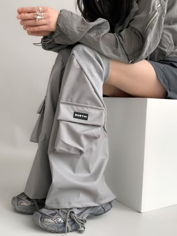 Leg Warmers cu patchuri din piele și buzunare 3D, stil flared, streetwear hip hop, 100% vâscoză (100% vâscoză • streetwear hip hop • lungime medie • păstrează căldura • rezistență la uzură)