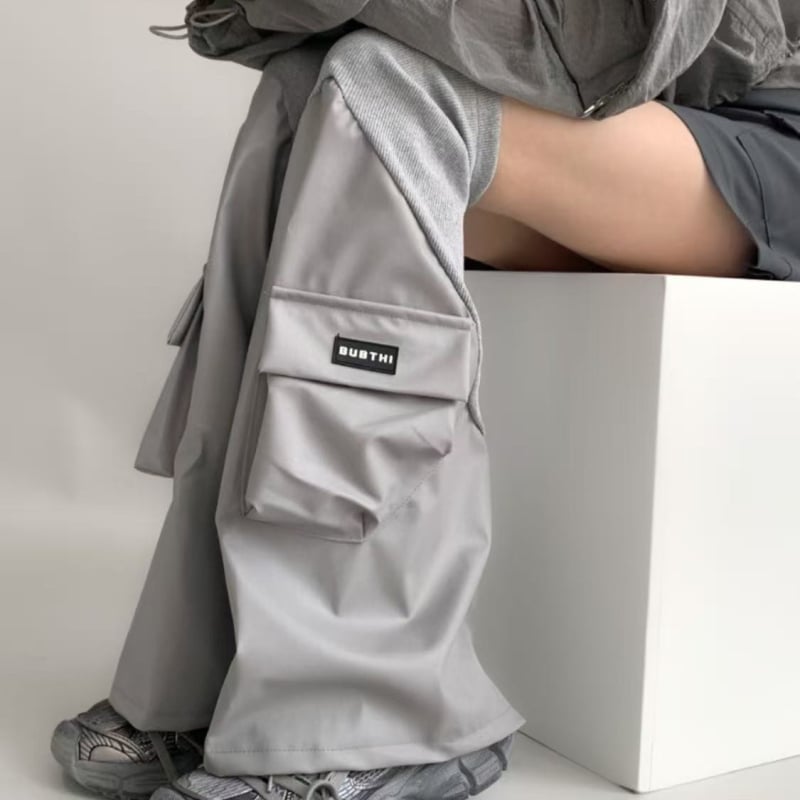 Leg Warmers cu patchuri din piele și buzunare 3D, stil flared, streetwear hip hop, 100% vâscoză (100% vâscoză • streetwear hip hop • lungime medie • păstrează căldura • rezistență la uzură)