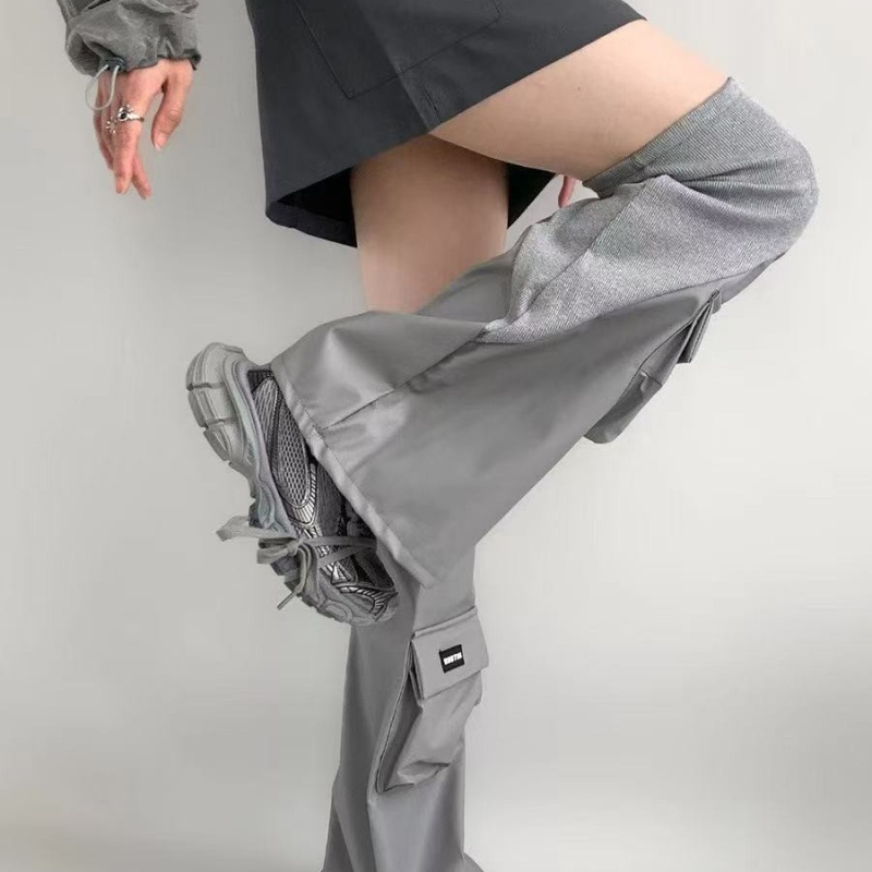 Leg Warmers cu patchuri din piele și buzunare 3D, stil flared, streetwear hip hop, 100% vâscoză (100% vâscoză • streetwear hip hop • lungime medie • păstrează căldura • rezistență la uzură)