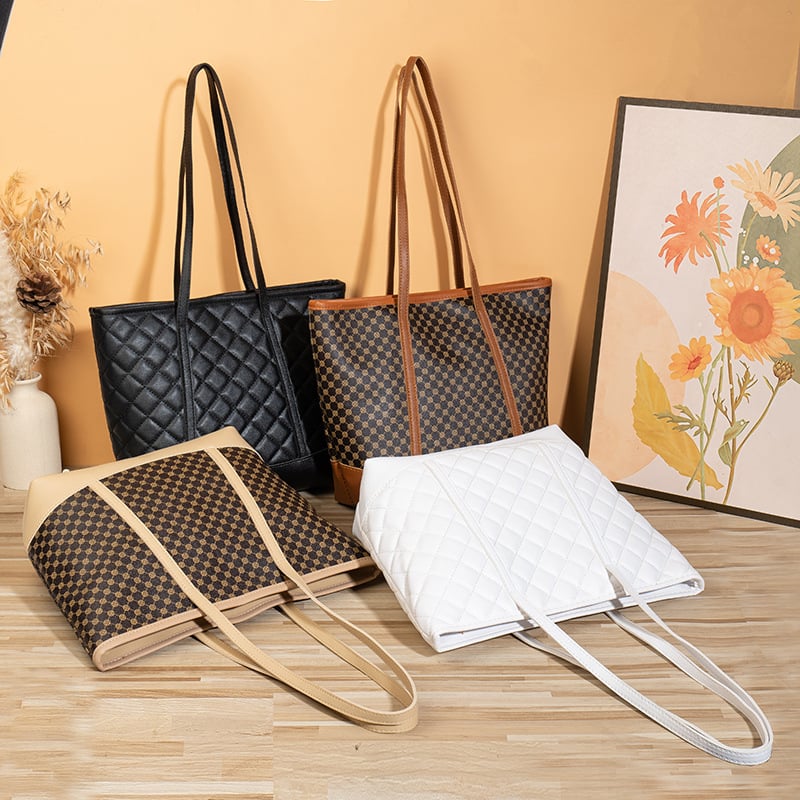 Geantă Tote în stil coreean 2023, capacitate mare, brodată și imprimată, geantă de umăr pentru mamă (material PU, formă verticală pătrată, închidere cu fermoar, buzunar interior cu fermoar, buzunar pentru telefon, curele duble)