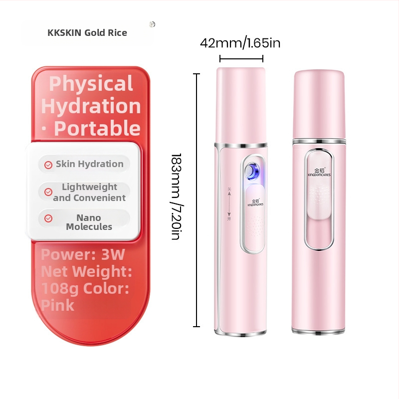 Golden Rice Dispozitiv portabil pentru față, reîncărcabil, baterie încorporată 300-500 mAh, pulverizare rece, ceață în 10 s sau mai puțin, 1 treaptă, autonomie până la 1 oră