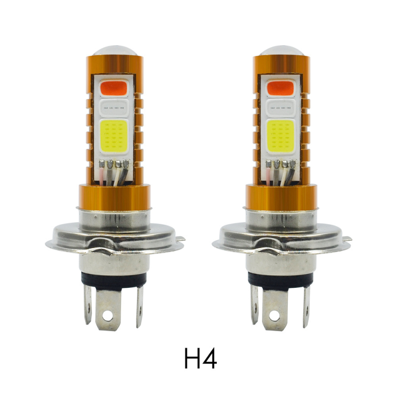 Lampă LED COB tri-coloare pentru mașină, H4/H6, cu cleme duble, 18W, 12V, 360 lm, carcasă din aluminiu
