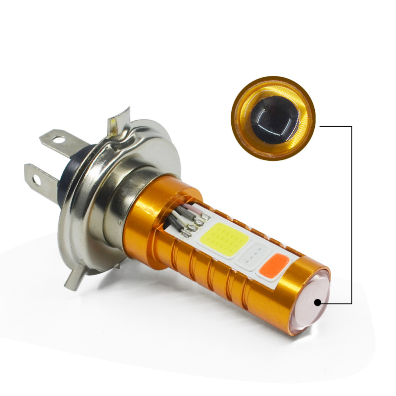 Lampă LED COB tri-coloare pentru mașină, H4/H6, cu cleme duble, 18W, 12V, 360 lm, carcasă din aluminiu