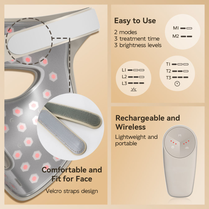 Maska za ljepotu s fotonskom terapijom za kućnu upotrebu — USB punjenje, baterija 1400–1800 mAh, 3 brzine