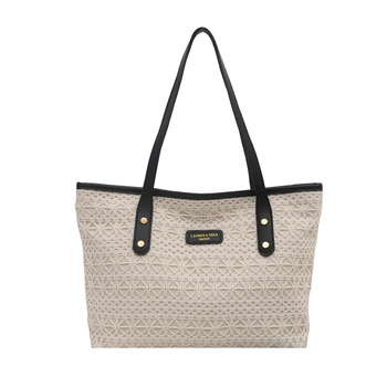 Geantă de umăr din paie pentru femei - modă stradală, material special, căptușeală poliester, formă orizontală pătrată, închidere cu fermoar