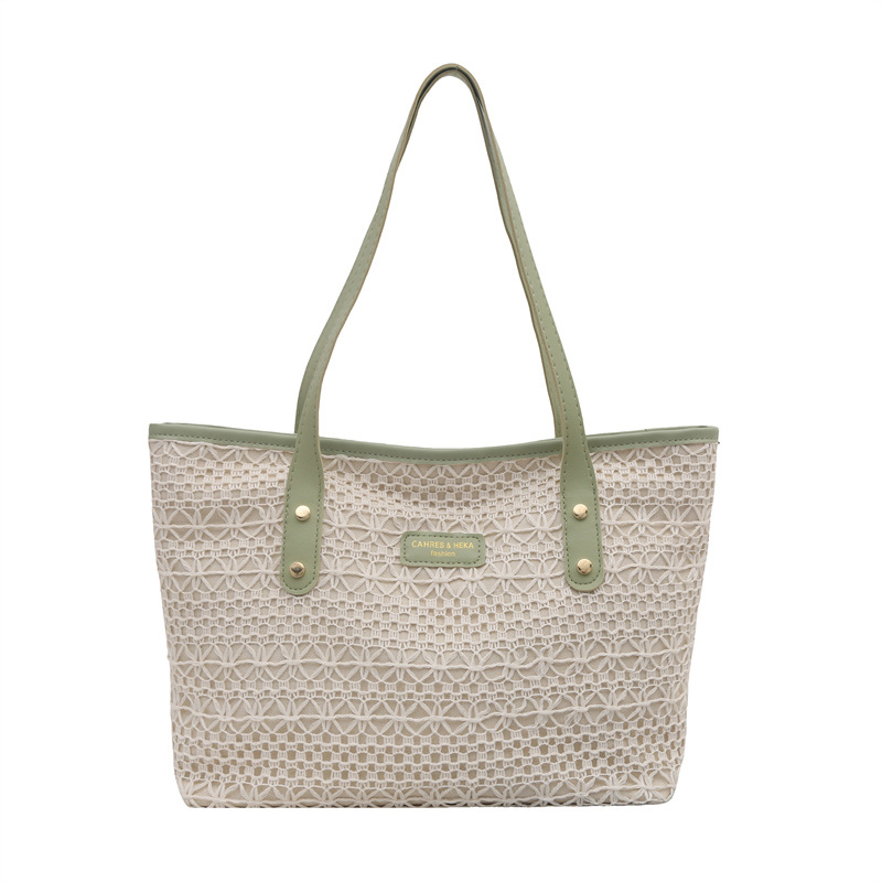 Geantă de umăr din paie pentru femei - modă stradală, material special, căptușeală poliester, formă orizontală pătrată, închidere cu fermoar