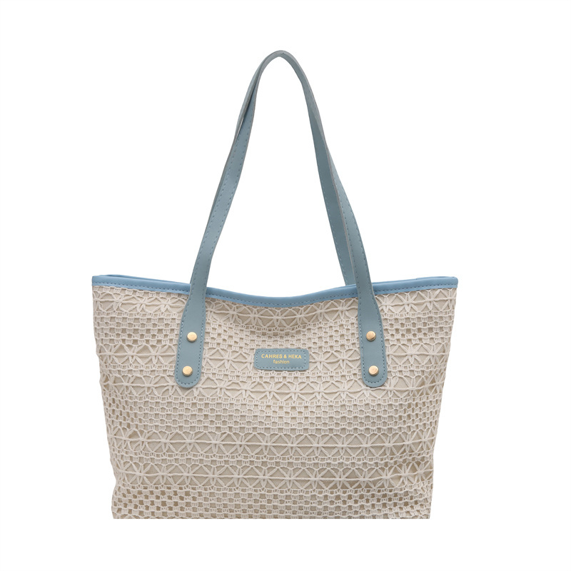 Geantă de umăr din paie pentru femei - modă stradală, material special, căptușeală poliester, formă orizontală pătrată, închidere cu fermoar