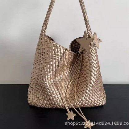 Ručna izrađena pletena PU tote torba, gradski minimalistički stil, velik kapacitet, magnetsko kopčanje, unutarnji džep sa zipom i džepovi za telefon/ID