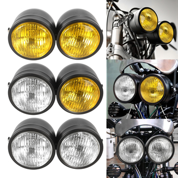 Far frontal pentru motocicletă, design retro CG125, GN universal compatibil, far dublu — corp din metal; 12V; 35W; capac din sticlă