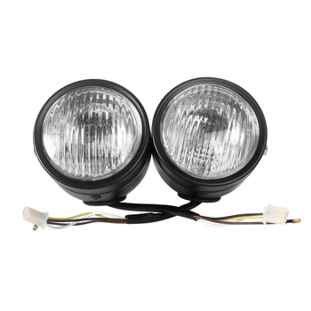 Far frontal pentru motocicletă, design retro CG125, GN universal compatibil, far dublu — corp din metal; 12V; 35W; capac din sticlă
