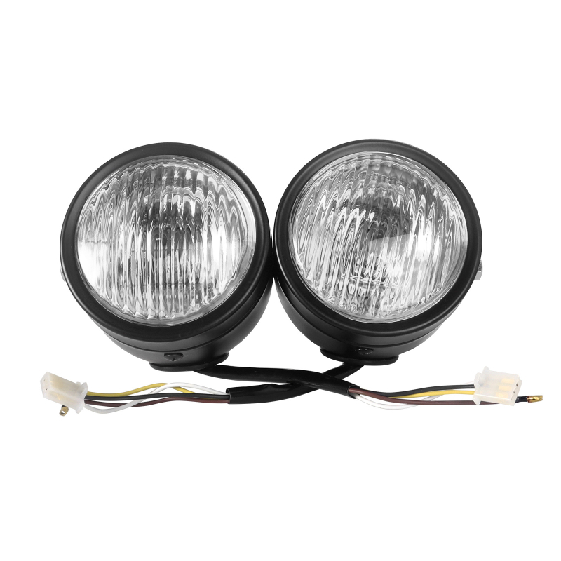 Far frontal pentru motocicletă, design retro CG125, GN universal compatibil, far dublu — corp din metal; 12V; 35W; capac din sticlă