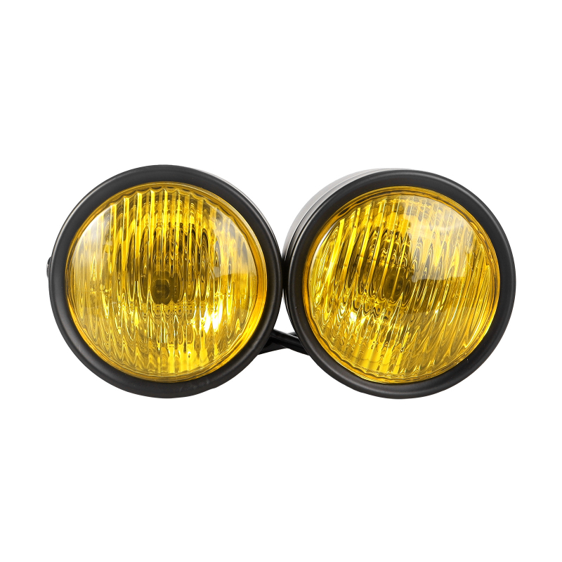Far frontal pentru motocicletă, design retro CG125, GN universal compatibil, far dublu — corp din metal; 12V; 35W; capac din sticlă