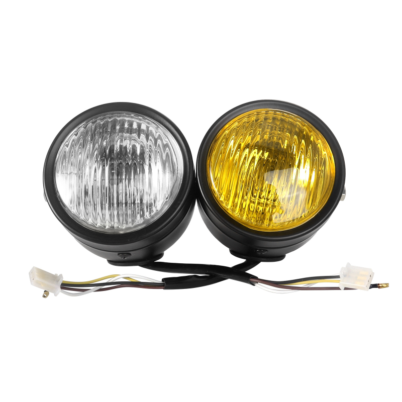 Far frontal pentru motocicletă, design retro CG125, GN universal compatibil, far dublu — corp din metal; 12V; 35W; capac din sticlă