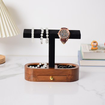 Suport de bijuterii din lemn, suport de birou cu trei etaje pentru brățări și ceasuri, organizator multifuncțional pentru bijuterii, design modern minimalist