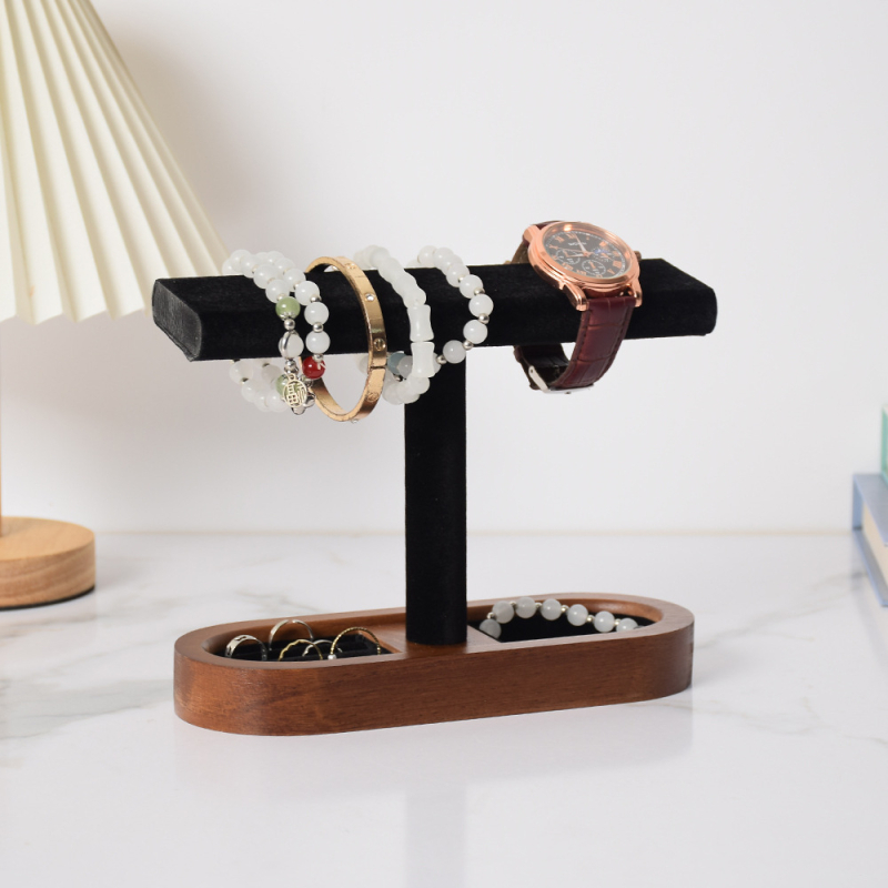 Suport de bijuterii din lemn, suport de birou cu trei etaje pentru brățări și ceasuri, organizator multifuncțional pentru bijuterii, design modern minimalist