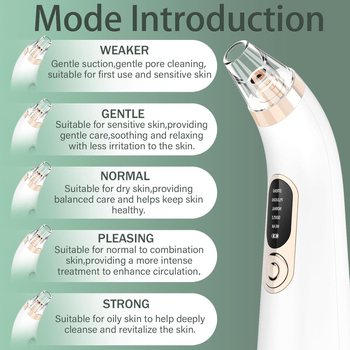 Dispozitiv electric pentru curățarea feței și eliminarea punctelor negre, model Y001, 5 viteze, carcasă ABS, elimină puncte negre și acnee