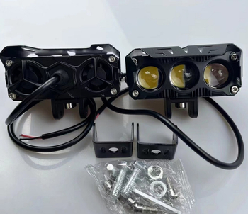 LED прожектор за мотоциклет с двуцветна леща и външна работна светлина – далечен и близък лъч, 60W, 9–60V, модел 021, алуминиева сплав, 6000K
