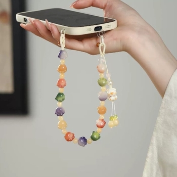 Lanț de telefon gradient cu mărgele și pandant drăguț cu animal, lucrat manual din plastic/rezină, stil șnur pentru încheietură, model animale mici, toamna 2025