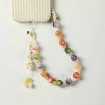 Lanț de telefon gradient cu mărgele și pandant drăguț cu animal, lucrat manual din plastic/rezină, stil șnur pentru încheietură, model animale mici, toamna 2025