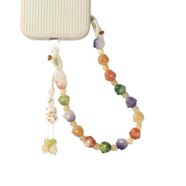 Lanț de telefon gradient cu mărgele și pandant drăguț cu animal, lucrat manual din plastic/rezină, stil șnur pentru încheietură, model animale mici, toamna 2025