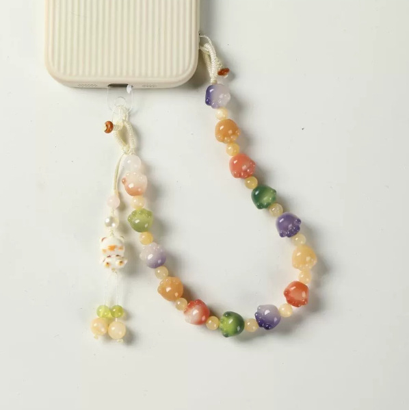 Lanț de telefon gradient cu mărgele și pandant drăguț cu animal, lucrat manual din plastic/rezină, stil șnur pentru încheietură, model animale mici, toamna 2025