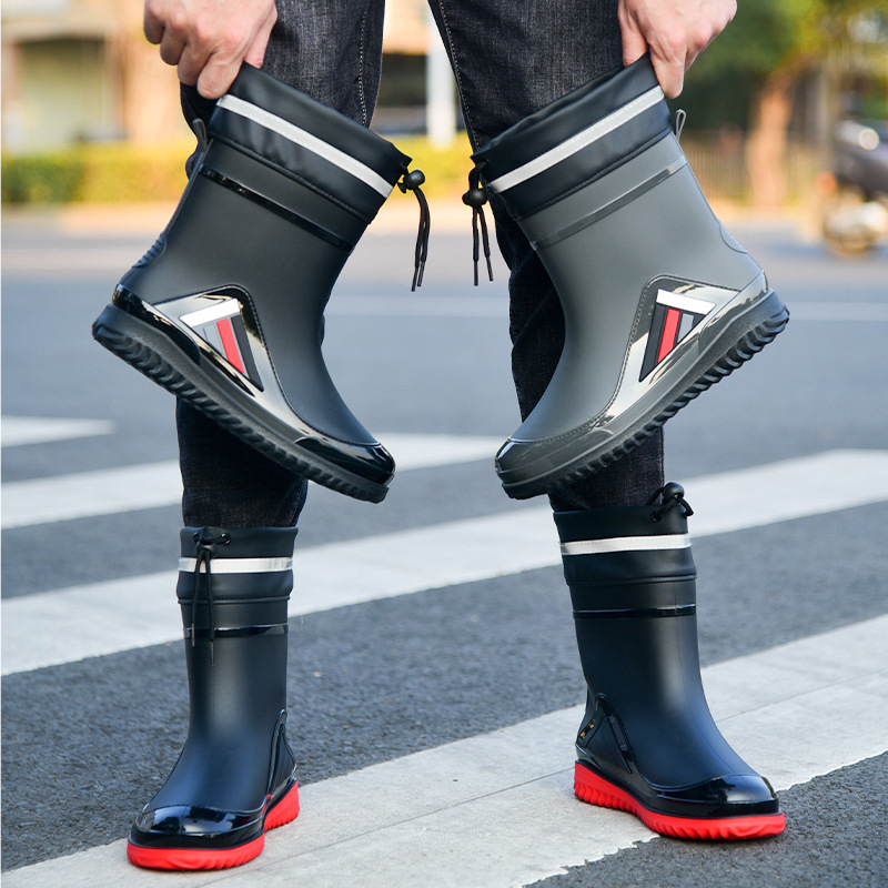 Cizme de ploaie unisex din PVC, până la gambe, impermeabile, antiderapante, cu căptușeală fleece