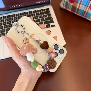 Lanț pentru telefon cu pandantiv din lână felțuită în formă de ciupercă, lucrat manual, toamna 2025, trend personalizat