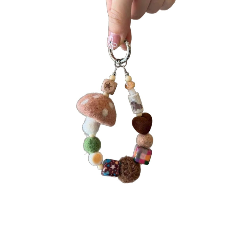 Lanț pentru telefon cu pandantiv din lână felțuită în formă de ciupercă, lucrat manual, toamna 2025, trend personalizat