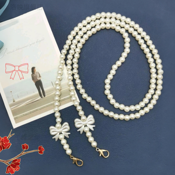 Lanyard pentru telefon cu șirag de perle artificiale și fluturi dubli, cordon din nailon și cataramă metalică