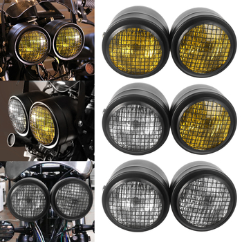 Motorkerékpár fényszóró – retro módosítás, dupla világítás előtti rács, Harley stílus, H4 izzó, 12V, IP68