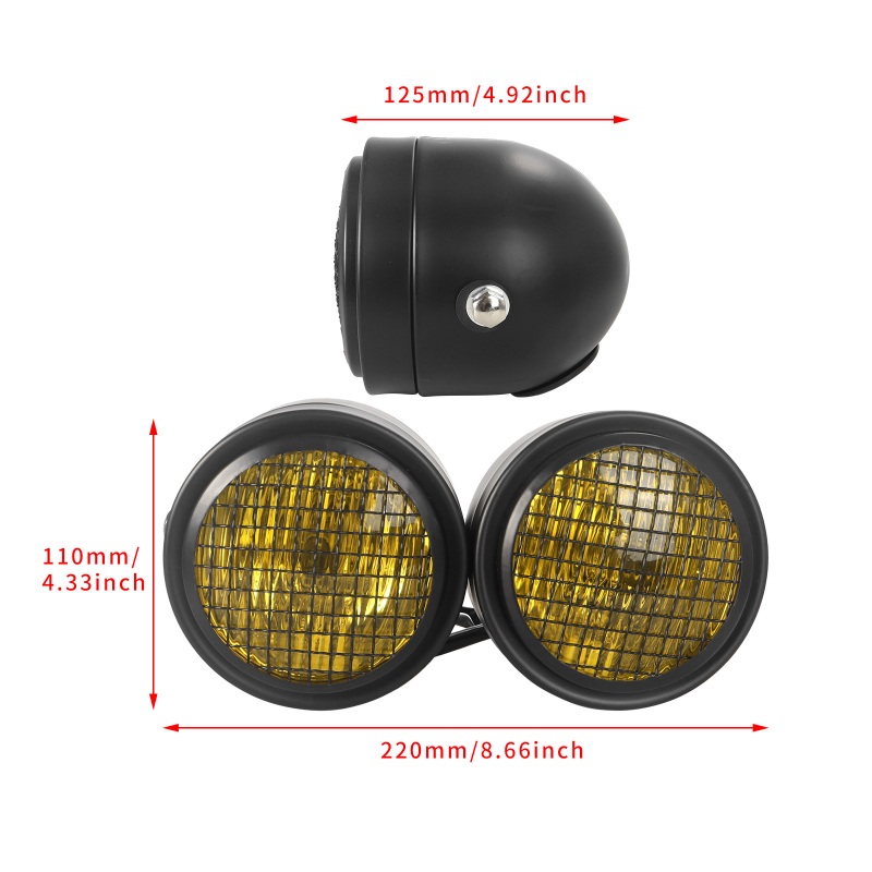 Motorkerékpár fényszóró – retro módosítás, dupla világítás előtti rács, Harley stílus, H4 izzó, 12V, IP68