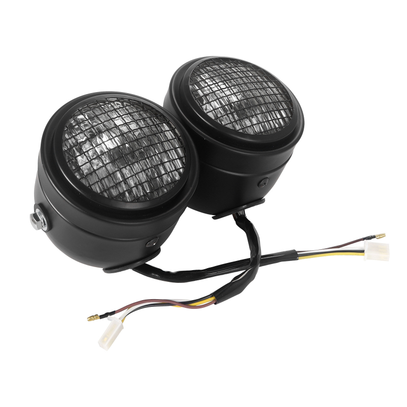 Motorkerékpár fényszóró – retro módosítás, dupla világítás előtti rács, Harley stílus, H4 izzó, 12V, IP68