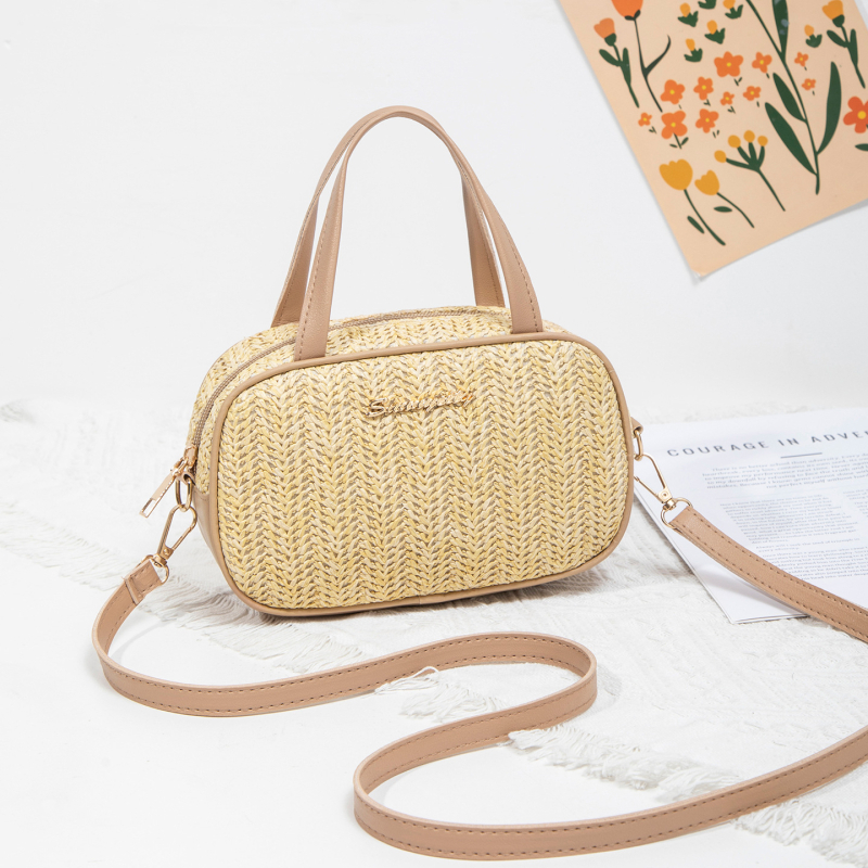 Ženska crossbody torba od slame, ovalni oblik, zatvarač, poliester podstava, džep za dokumente, gradski jednostavan stil
