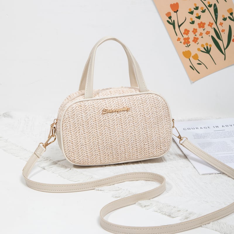 Ženska crossbody torba od slame, ovalni oblik, zatvarač, poliester podstava, džep za dokumente, gradski jednostavan stil