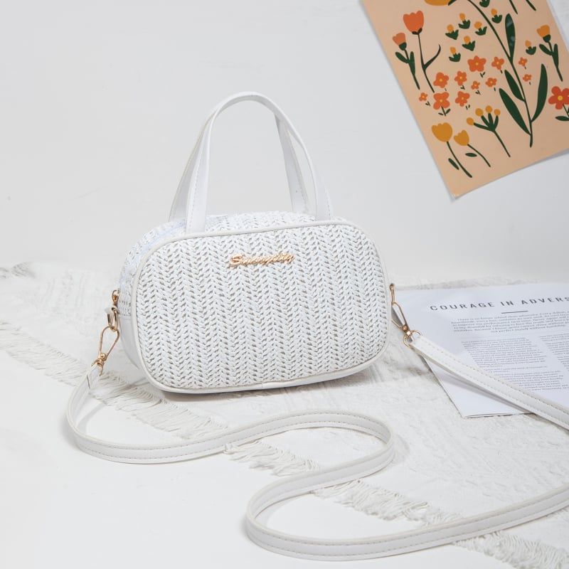 Ženska crossbody torba od slame, ovalni oblik, zatvarač, poliester podstava, džep za dokumente, gradski jednostavan stil