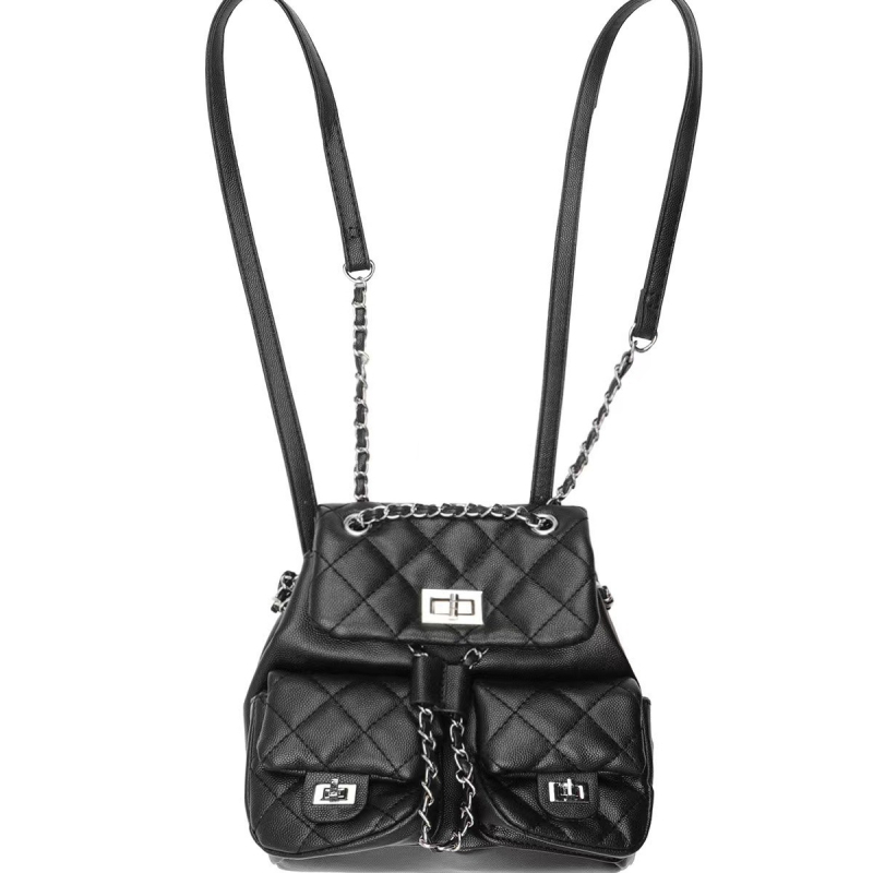 Ruksak u korejskom stilu s dijamantnim šavom i lancem za žene, proljeće 2025, s poklopcem, vodootporan, podstava od poliestera, džep na zip