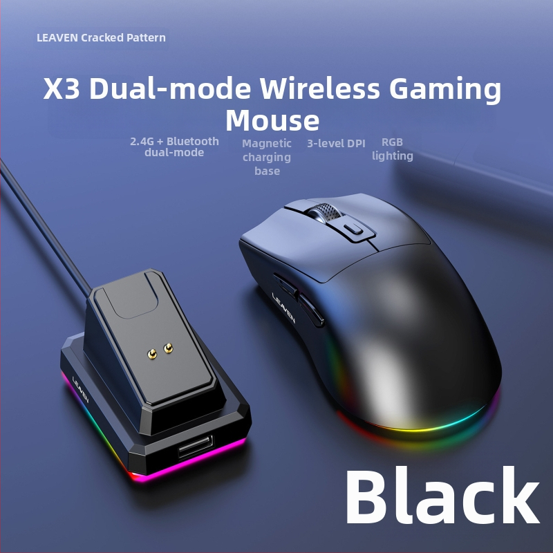 Crack X3 Bluetooth bezdrôtová myš s dvojitým režimom a nabíjacou podložkou, ľahká pre notebooky, gaming a esports