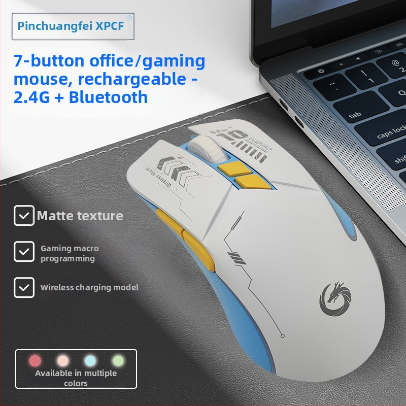 2.4G bezdrôtová myš s 7 tlačidlami, 1600 DPI, 3-úrovňové nastavenie DPI, ergonómia, vstavaná dobíjateľná batéria