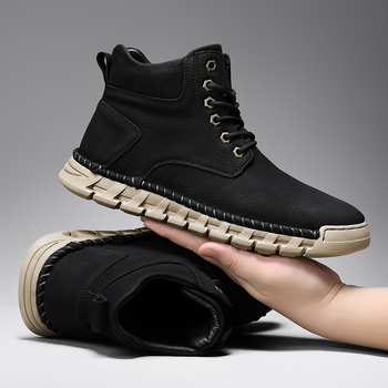 Martin обувки за мъже с PU горна част, гумена подметка, кръгла нос, връзки, есенния сезон