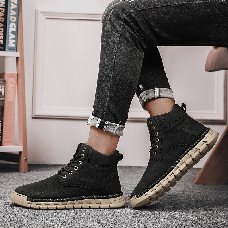 Martin обувки за мъже с PU горна част, гумена подметка, кръгла нос, връзки, есенния сезон